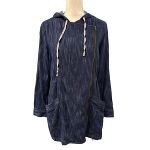 CABI Denim Jacket Asymmetrical Hooded Love Carol Anorak Adventure Size M Boxy